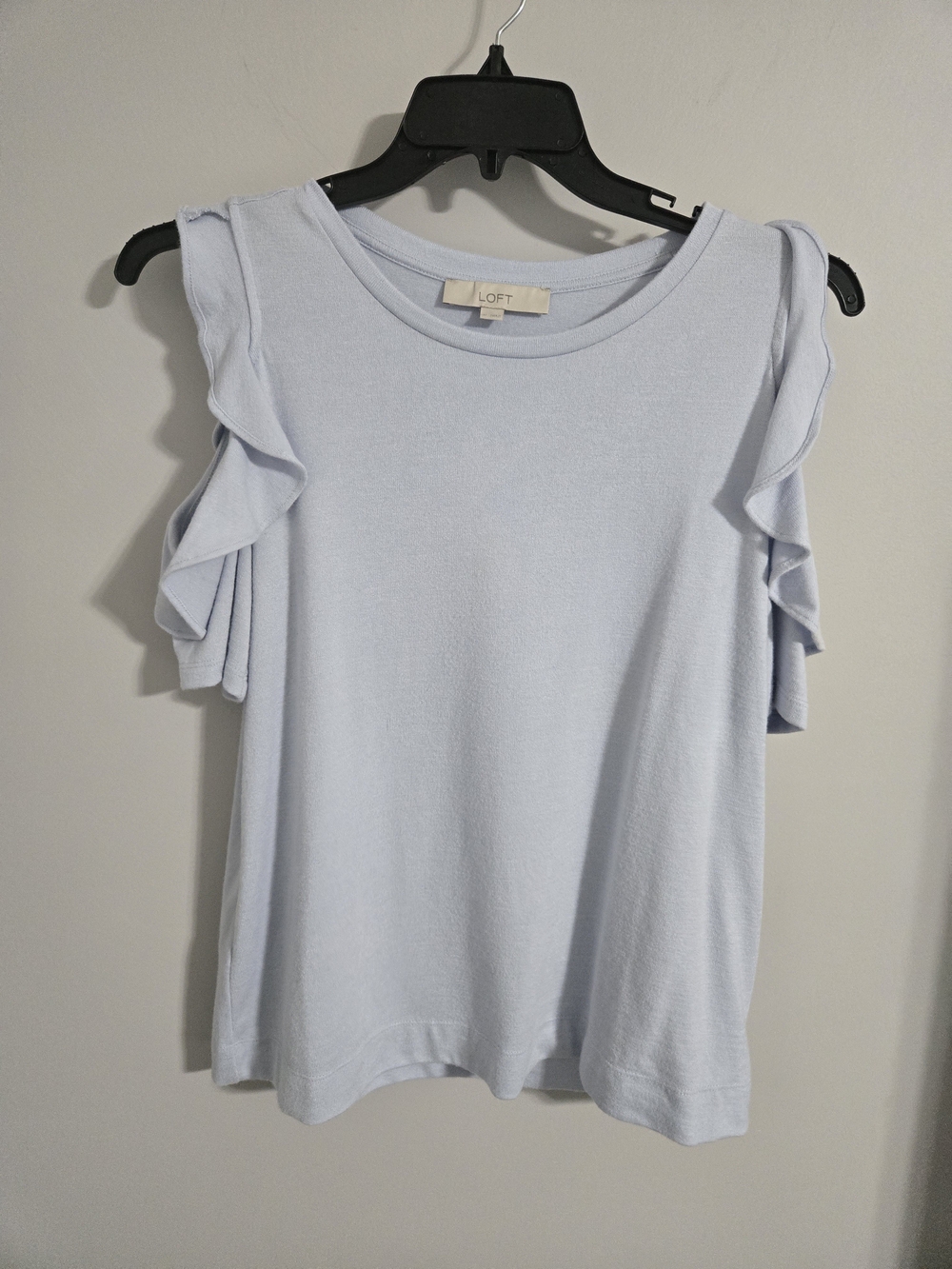 LOFT Light Blue Ruffle Cold-Shoulder Top